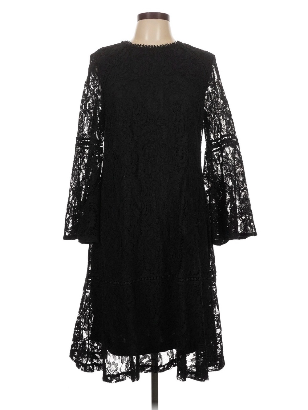 Isaac Mizrahi Black Lace Long-Sleeve Bell Dress